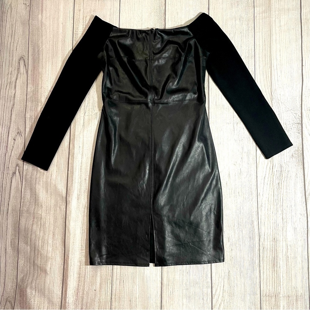 DO+BE Women’s Sexy Faux Leather Off The Shoulder Long Sleeve Dress Size Large